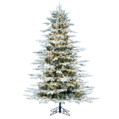 Vickerman 7.5' x 62" Flocked Kamas Fraser Tree Warm White Low Voltage 3MM LED Lights.