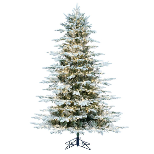 Vickerman 7.5' x 62" Flocked Kamas Fraser Tree Warm White Low Voltage 3MM LED Lights.