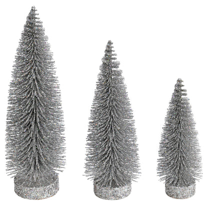 Vickerman 7"-9"-11" Silver Glitter Oval Pine Artificial Christmas Tree Set of 3