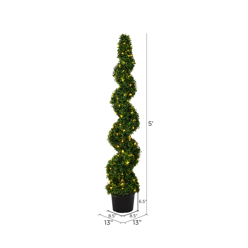 Vickerman 5' Artificial Potted Green Boxwood Spiral Tree.