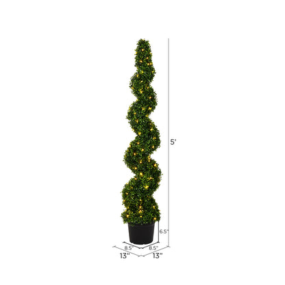 Vickerman 5' Artificial Potted Green Boxwood Spiral Tree.