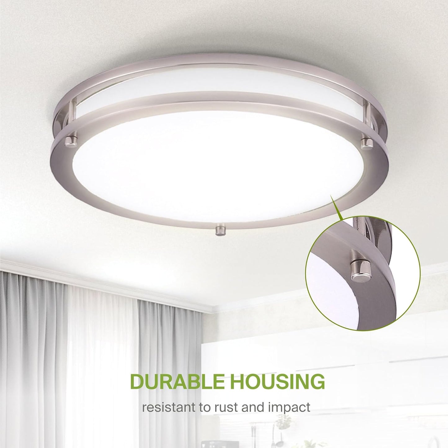 ASD Lighting LED Double Ring Flushmount 16inch 24W 120-277V Triac 3000/4000/5000K Nickel ETL