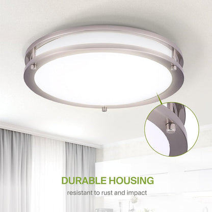 ASD Lighting LED Double Ring Flushmount 16inch 24W 120-277V Triac 3000/4000/5000K Nickel ETL