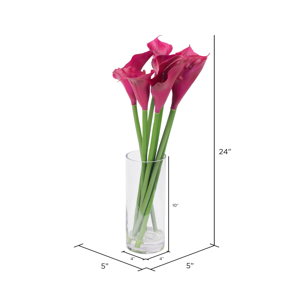 Vickerman Artificial 24" Purple Calla Lillies in Glass Vase.