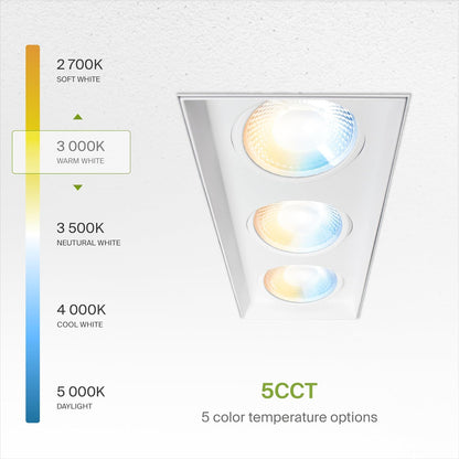 ASD Lighting LED Trimless Combo Downlight 3 heads 3.5inch 45W 120V Triac 2700/3000/3500/4000/5000K White ETL