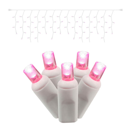Vickerman 70 Pink Wide Angle LED Icicle Light on White Wire 9' Christmas Single Mold Light Strand