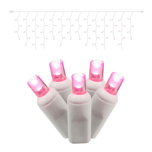 Vickerman 70 Pink Wide Angle LED Icicle Light on White Wire 9' Christmas Single Mold Light Strand