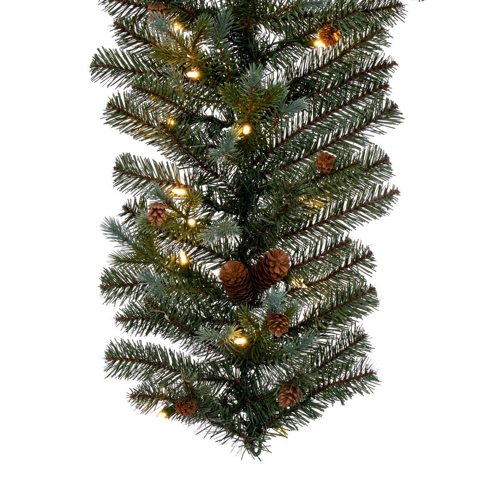 Vickerman 6' x 14" Blue Spruce Pine Cone Artificial Pre-Lit Garland Warm White Lights.