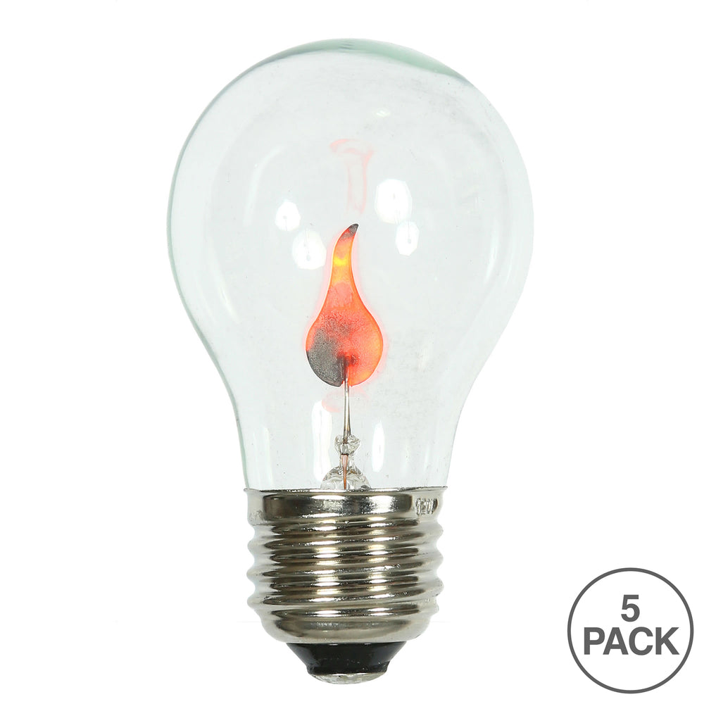 Vickerman A19 Incandescent Clear Flicker Flame E26 Medium Base Bulb, 1 watt, Brass Base, UL Box of 5