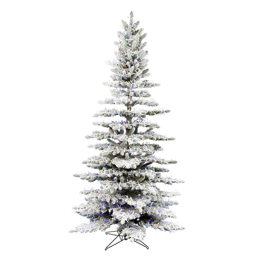 Vickerman 12' x 62" Flocked Stratton Pine Artificial Christmas Tree Low Voltage LED Multi-color Wide Angle 3mm Lights