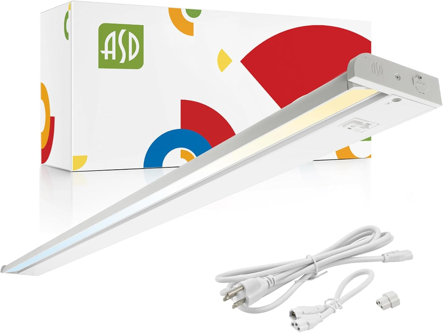 ASD Lighting LED Under Cabinet Swivel 48" 24W 120V Dimmable CCT Selectable 2700/3000/4000K Hardwired or Plug-in, Linkable, Hi/Low Switch, White UL