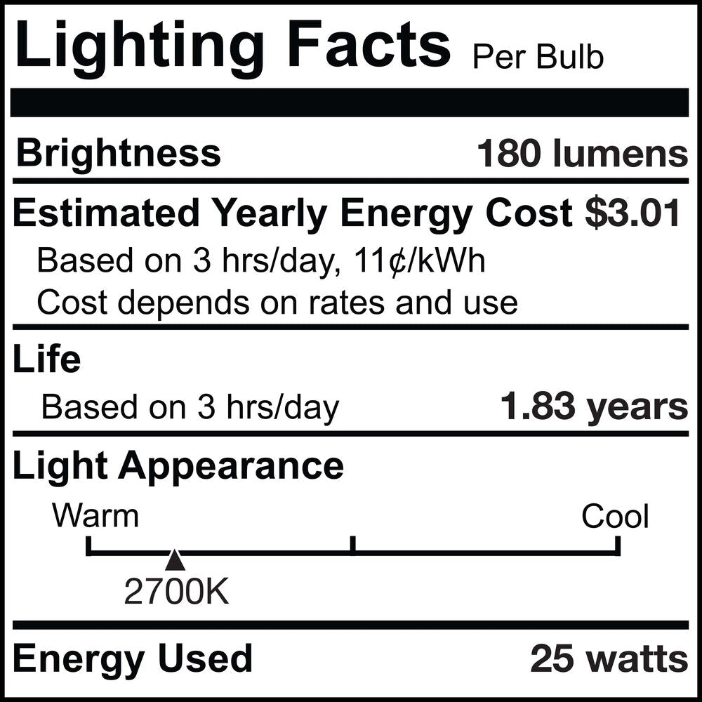 BULBRITE INCANDESCENT T6 CANDELABRA SCREW (E12) 25W DIMMABLE LIGHT BULB 2700K/WARM WHITE 25PK (707125)