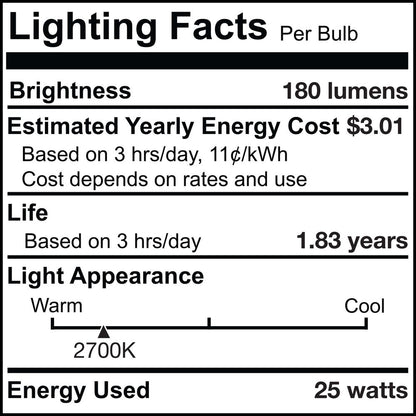 BULBRITE INCANDESCENT T6 CANDELABRA SCREW (E12) 25W DIMMABLE LIGHT BULB 2700K/WARM WHITE 25PK (707125)