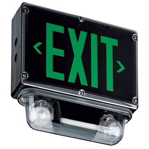 Westgate Nema 4X Rated LED Exit & Emergency Combo, Double, Green, 6V, 12W, Black, LED Exit & Emergency Lighting, 3.6W Per Head