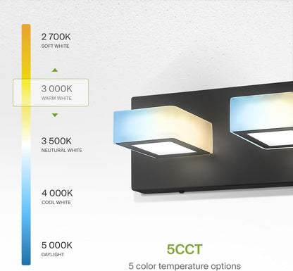 ASD Lighting LED Vanity 2-light 12W 120V with rotatable heads CCT Selectable 2700/3000/4000/5000/6000K Dimmable Black ETL