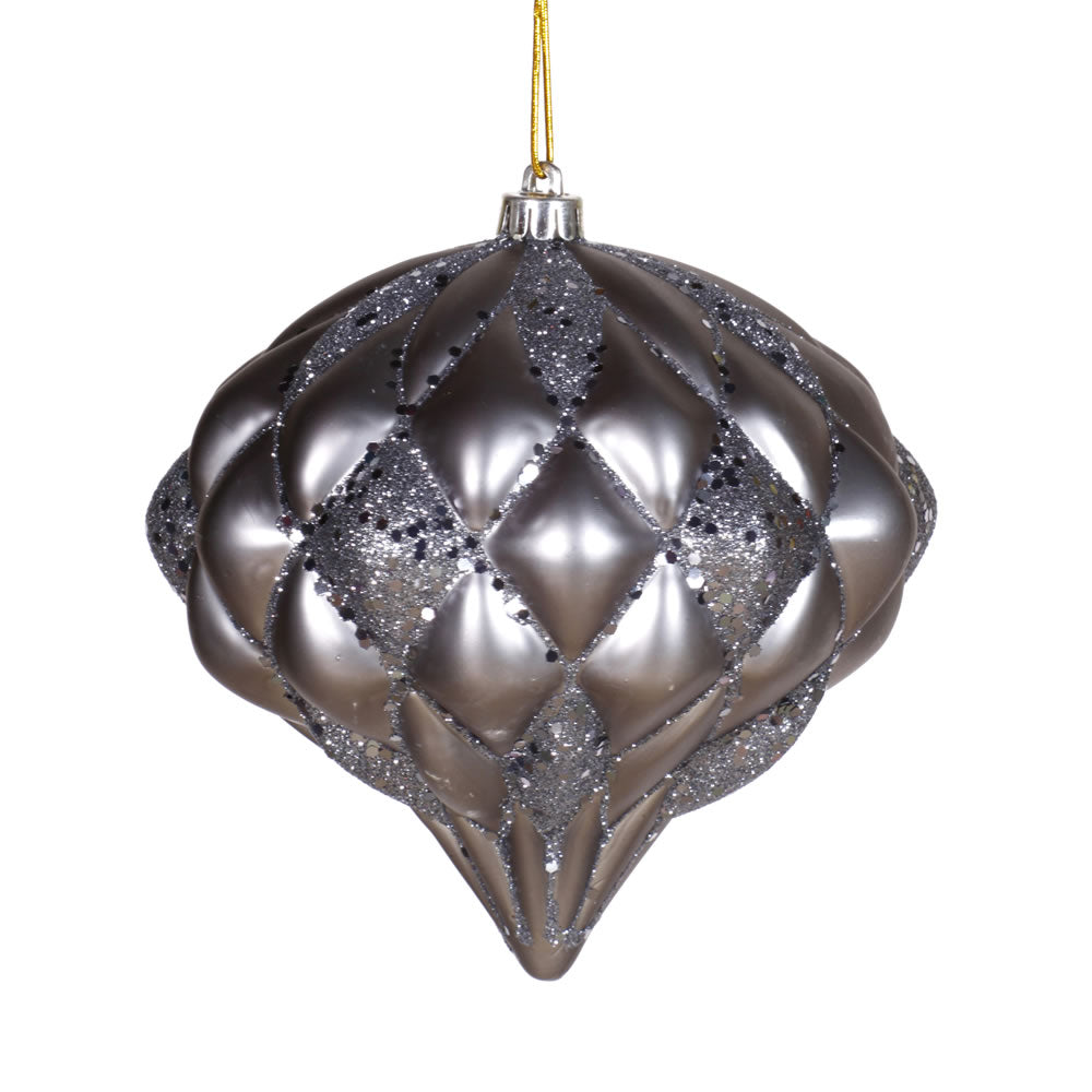 Vickerman 5.7" Pewter Matte/Glitter Diamond Onion Christmas Ornament