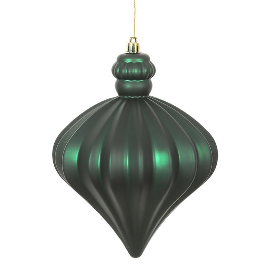 Vickerman 6" Midnight Green Matte Onion Drop Ornament with drilled and wired caps. Comes 4 per Bag.