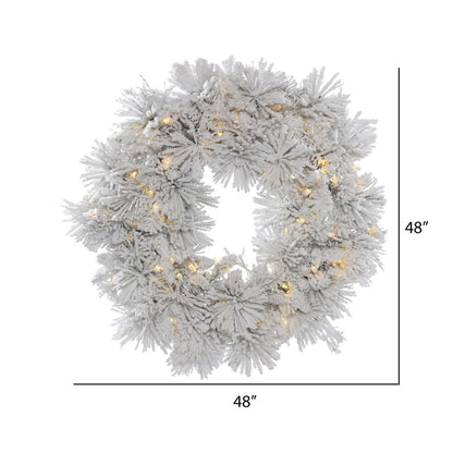 Vickerman 48" Flocked Alberta Artificial Christmas Wreath Pure White LED Lights