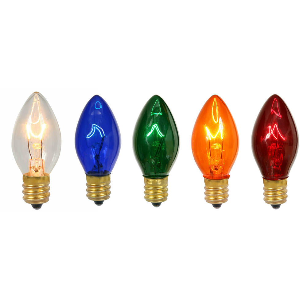 Vickerman C7 Transparent Multicolor Replacement Bulbs 130 Volt 5 Watt box of 25.