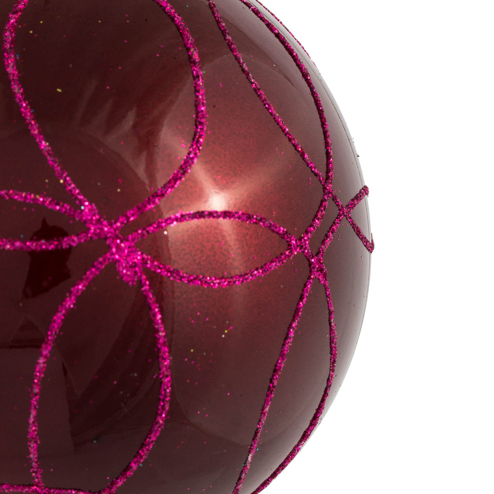 Vickerman 4" Berry Red Candy Finish Ornament with Circle Glitter Pattern 4 per Bag