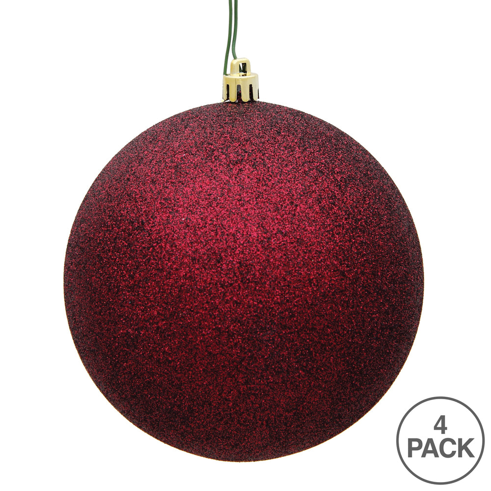 Vickerman 6" Burgundy Glitter Ball Ornament 4 per Bag