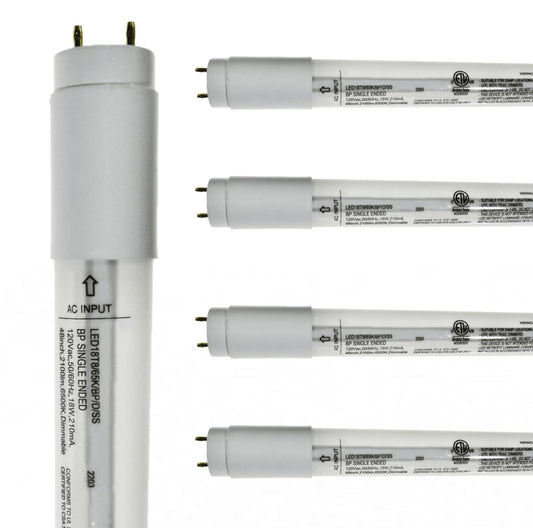 Damar- 4Ft T8 LED Tube Light Bulb Type B Single Ended Ballast Bypass Safety Shielded 18W 2100 Lumens 6500K Daylight Dimmable G13 Bi-Pin Base 120V ETL Listed Pack of 5- Fluorescent Replacement