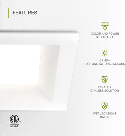 ASD Lighting LED Commercial Downlight Square 8inch 16/22/26/30/35W 120-277V 0-10V Dimmable 100Lm/W 2700/3000/3500/4000/5000K White ETL ES