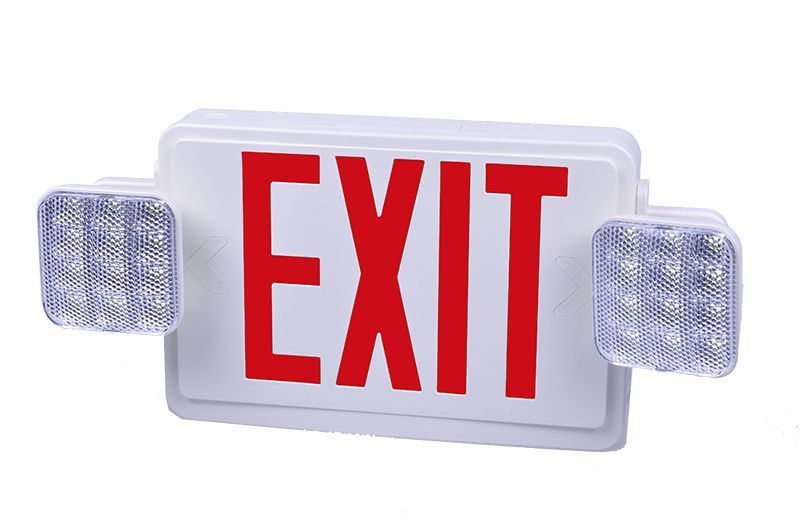 Westgate All LED Exit/Emergency Light Combo, SGL/DBL Face, Red Letters White Housing, 120/277V, LED Exit & Emergency Lighting, 3.2WNa