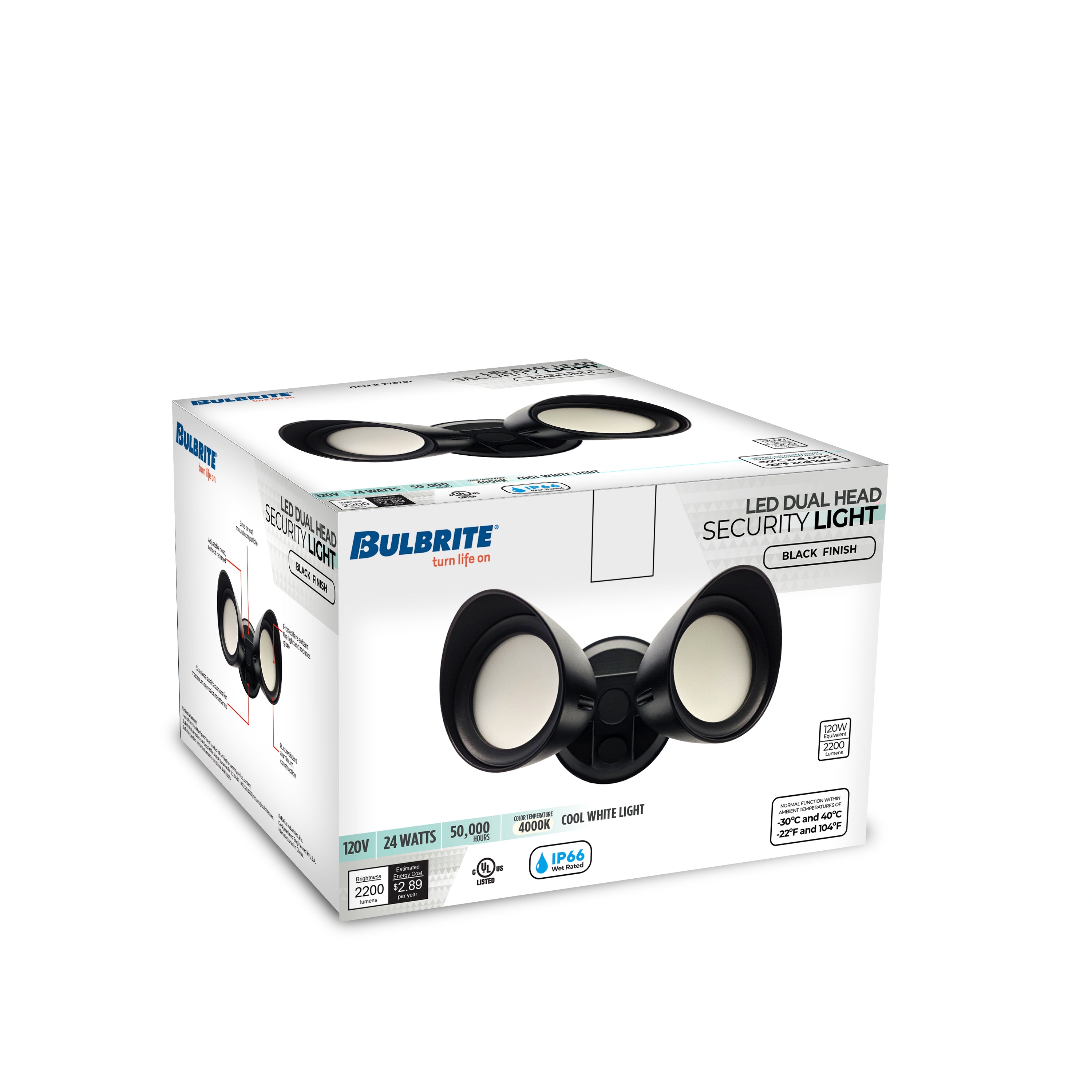 Bulbrite 773700 Wired Outdoor 2-Head LED Security Flood Light - Thumbnail 2