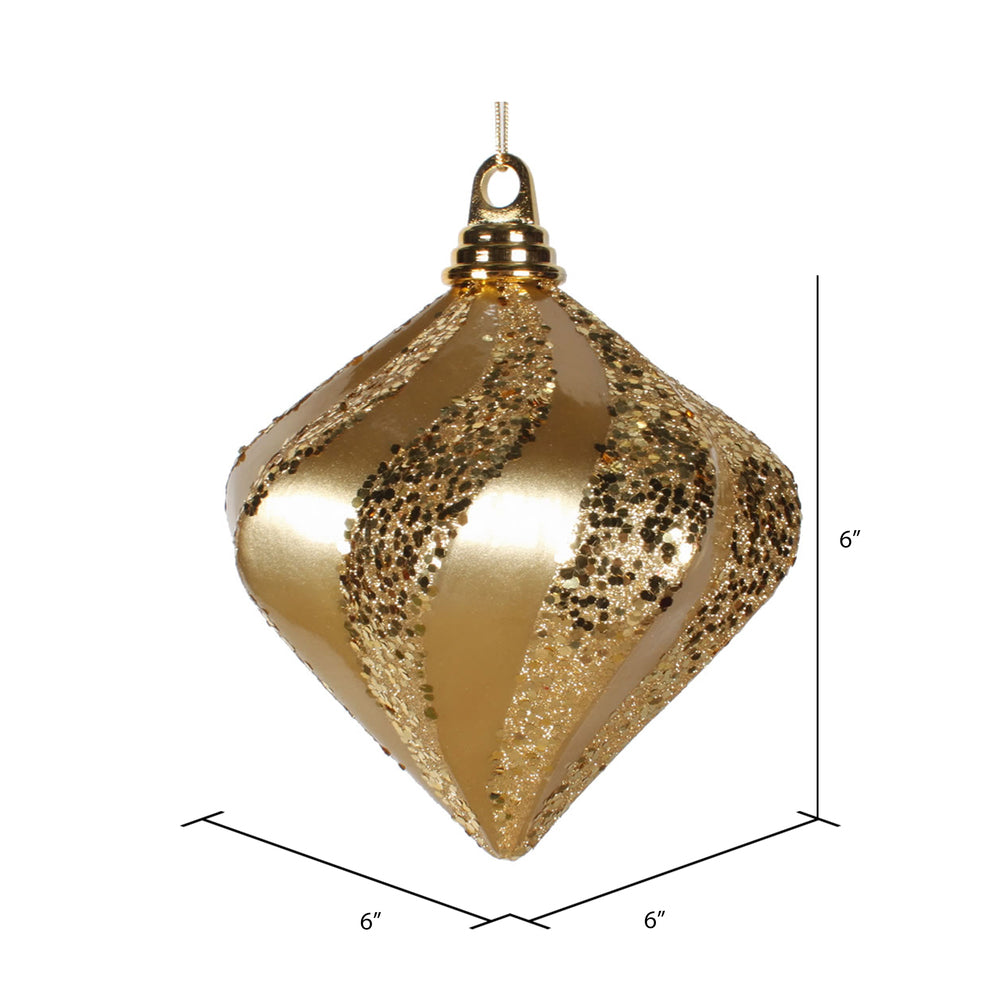 Vickerman 6'' Gold Candy/Glitter Swirl Diamond Christmas Ornament