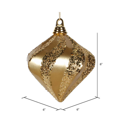 Vickerman 6'' Gold Candy/Glitter Swirl Diamond Christmas Ornament