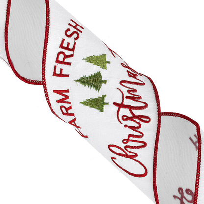 Vickerman 4" x 10 Yards White Farm Fresh Trees Wired Edge Christmas Ribbon.