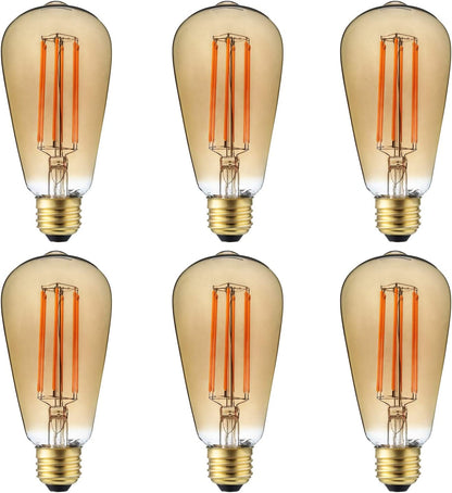 Sunlite 80894-SU LED ST19 Filament Style Edison Light Bulb 6 Watts (40W Equivalent), 450 Lumens, Medium Base (E26), Dimmable, UL Listed, 1 Pack 2200K - Warm White, Pack of 6