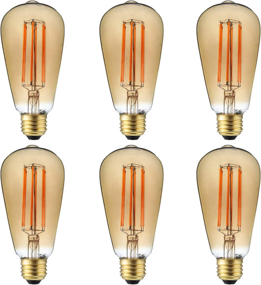 Sunlite 80894-SU LED ST19 Filament Style Edison Light Bulb 6 Watts (40W Equivalent), 450 Lumens, Medium Base (E26), Dimmable, UL Listed, 1 Pack 2200K - Warm White, Pack of 6