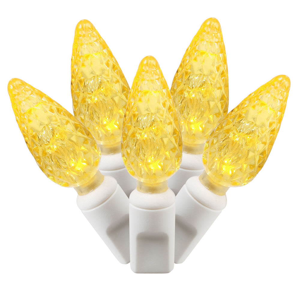 Vickerman 50 Yellow C6 LED Light on White Wire 25' Christmas Single Mold Light Strand