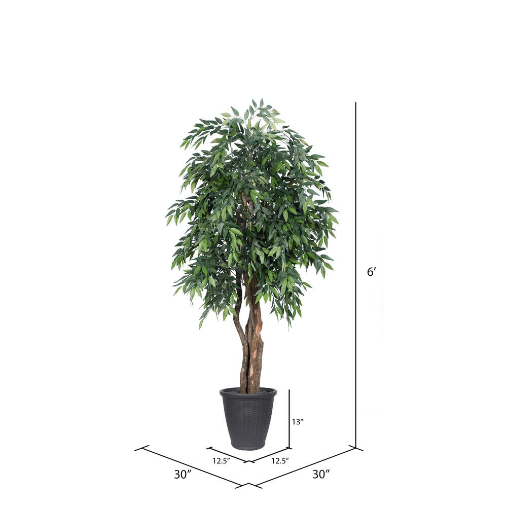 Vickerman 6' Artificial Green Smilax Executive Tree Gray Round Plastic Container.