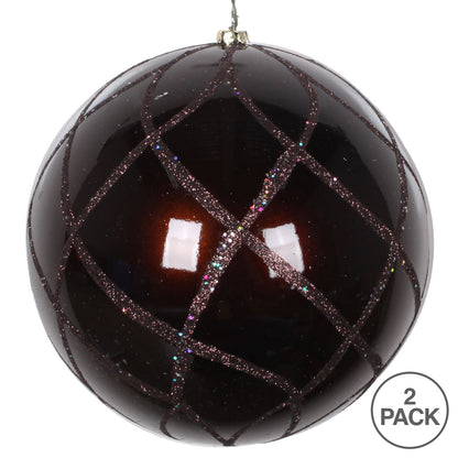 Vickerman 6" Chocolate Candy Finish Net Ball Ornament with Glitter Accents 2 per Bag