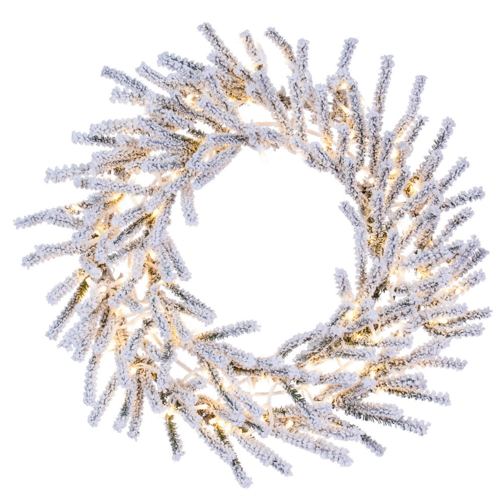 Vickerman 30" Flocked Pistol Pre-Lit Pine Wreath with Warm White 3mm Low Voltage LED Wide Angle Lights.