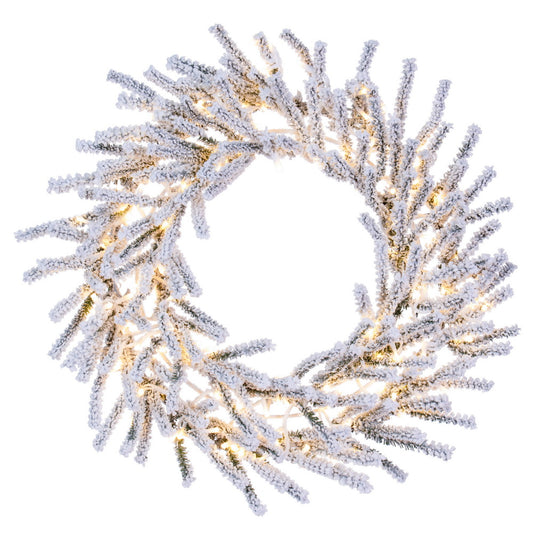 Vickerman 30" Flocked Pistol Pre-Lit Pine Wreath with Warm White 3mm Low Voltage LED Wide Angle Lights.