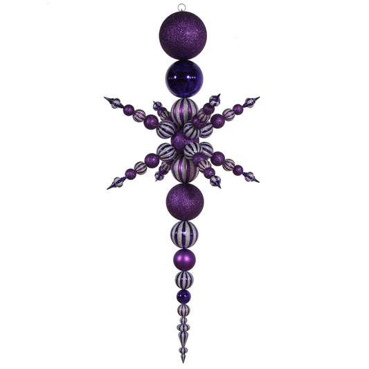 Vickerman 76" Purple Matte Shiny and Glitter Snowflake Finial Ornament