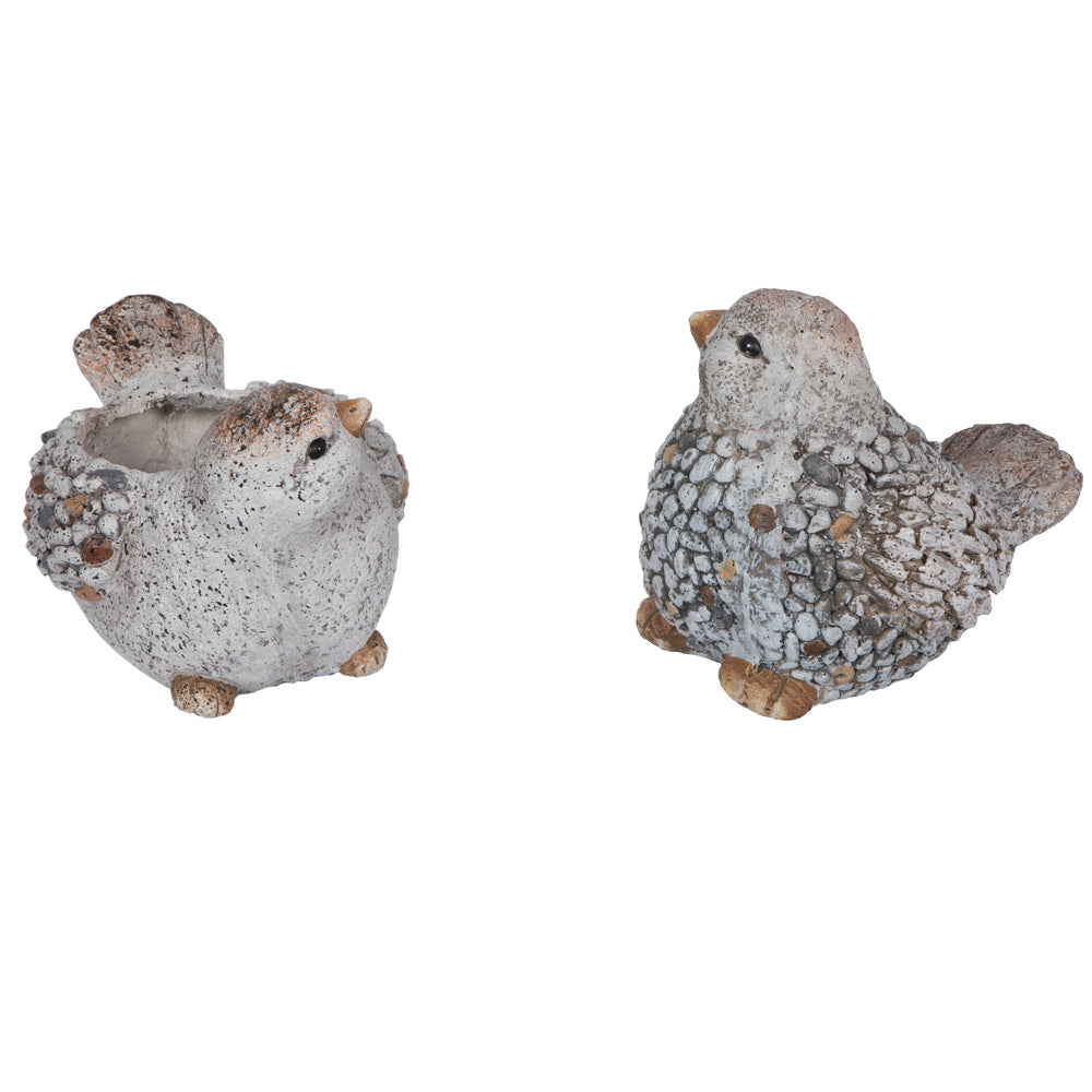 Vickerman 7.5" Gray Bird Planter Outdoor Garden. This bird features a stone appearance.