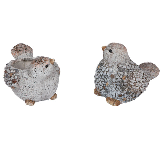 Vickerman 7.5" Gray Bird Planter Outdoor Garden. This bird features a stone appearance.