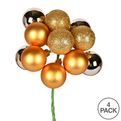 Vickerman 12" Gold Ball Ornament Christmas Pick 4 per set