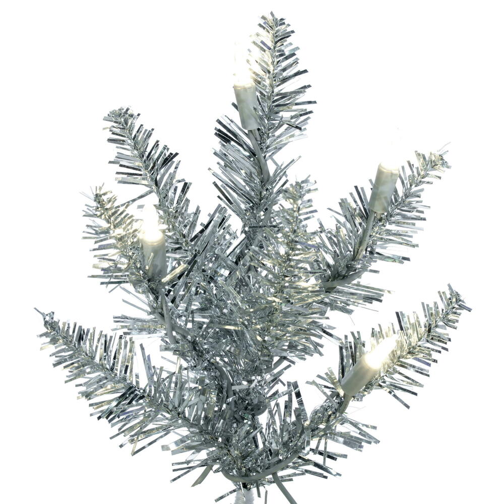 Vickerman 3' Silver Tinsel Fir Artificial Christmas Tree Warm White Dura-lit LED Lights