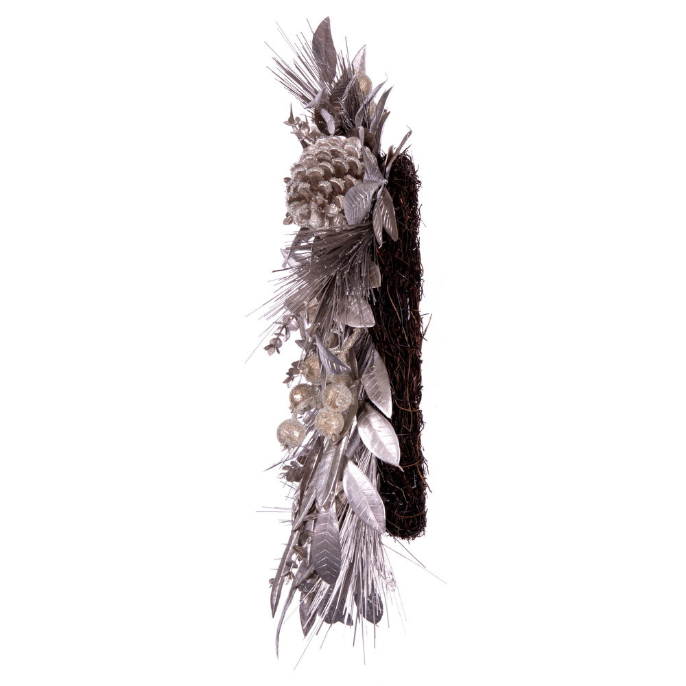 Vickerman 24" Artificial Silver Pinecone Needle Berry Christmas Wreath Unlit