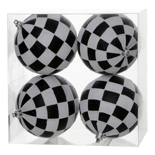 Vickerman 4" Black-White Checker Glitter Ball Christmas Ornament 4 per Box