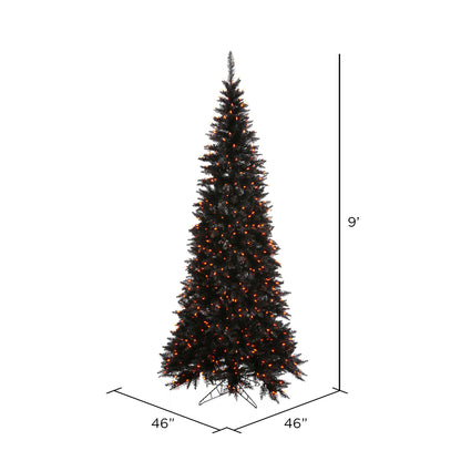 Vickerman 9' Black Fir Slim Artificial Christmas Tree Orange Dura-lit LED Lights