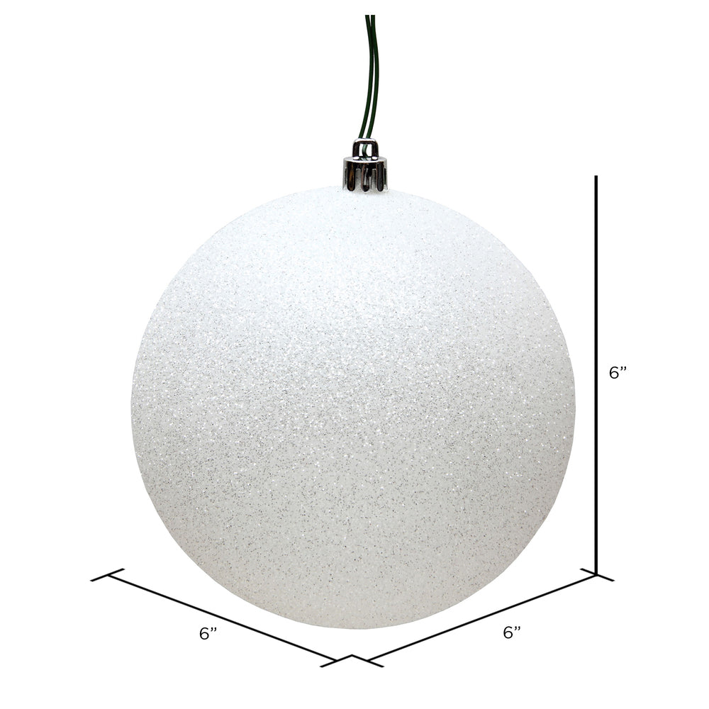 Vickerman 6" White Glitter Ball Ornament 4 per Bag