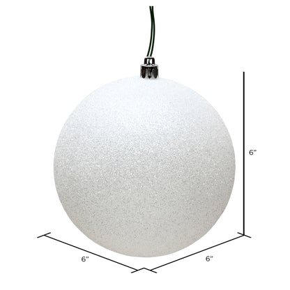 Vickerman 6" White Glitter Ball Ornament 4 per Bag