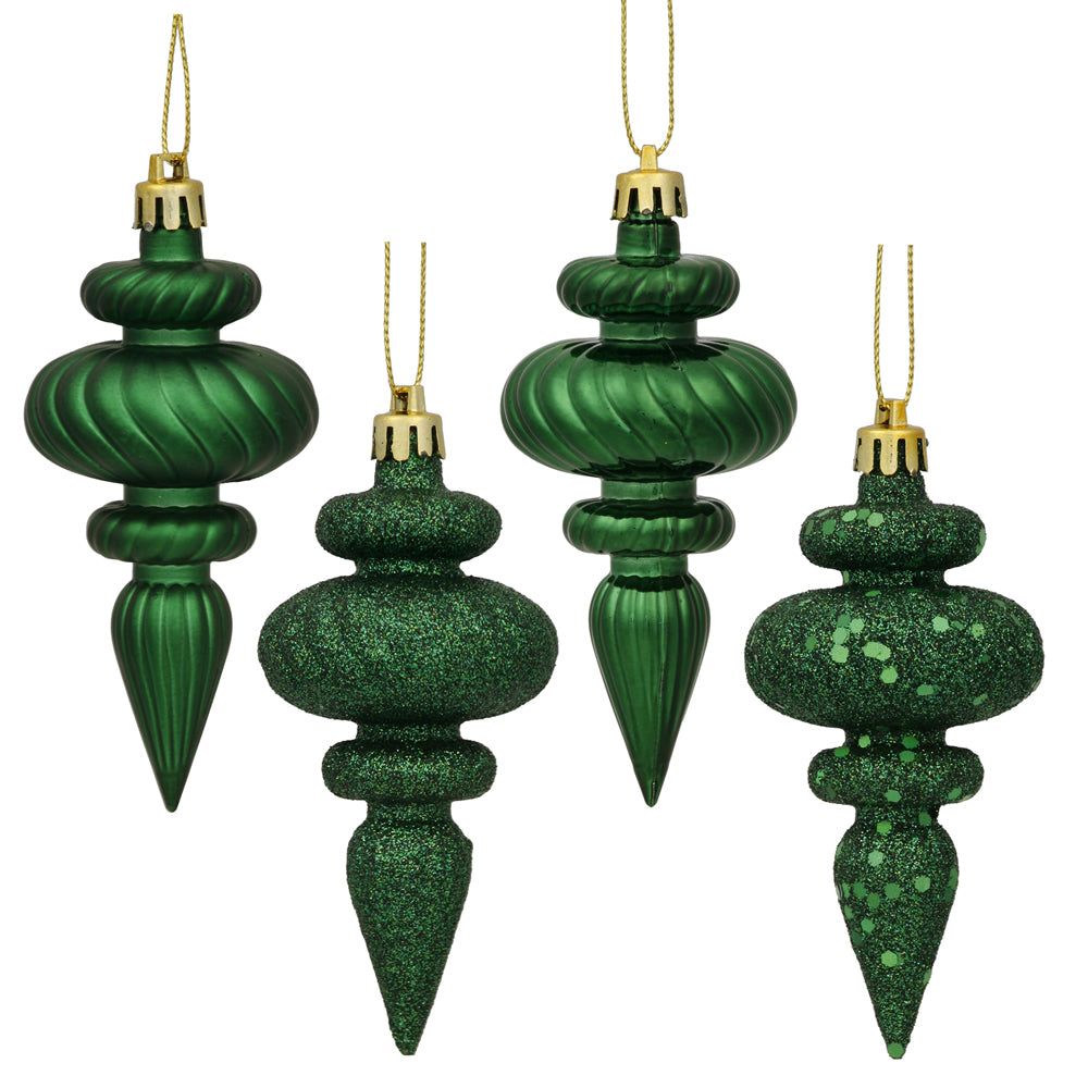 Vickerman 4" Emerald 4-Finish Finial Ornament 8 per Box